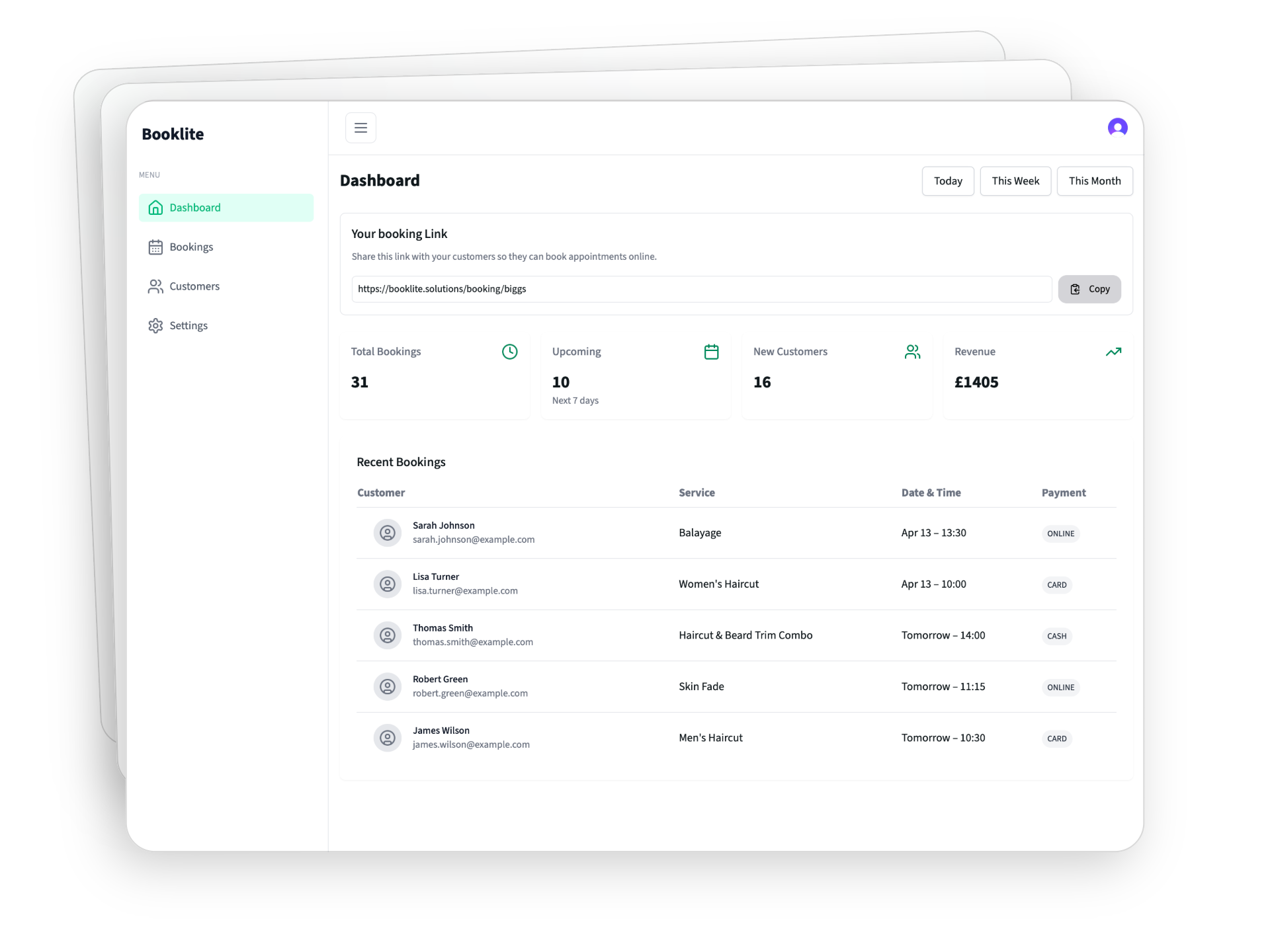 Booklite dashboard